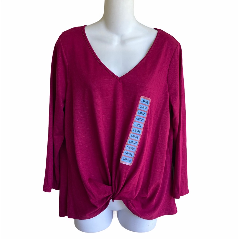 NWT Status by Chenault Fuchsia Front Twist Top Large 3/4 Sleeves